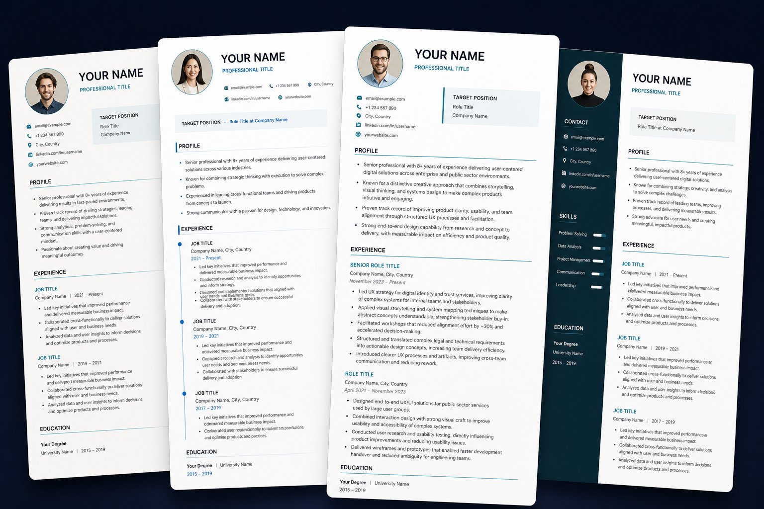 CV template examples generated by the tool